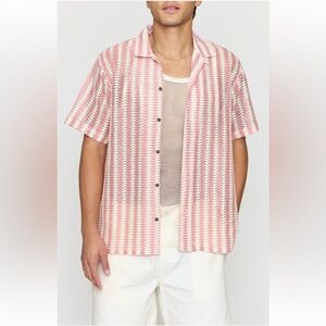 Raga Geometric Open Stitch Camp Shirt sweater short sleeve button‎ medium NWT